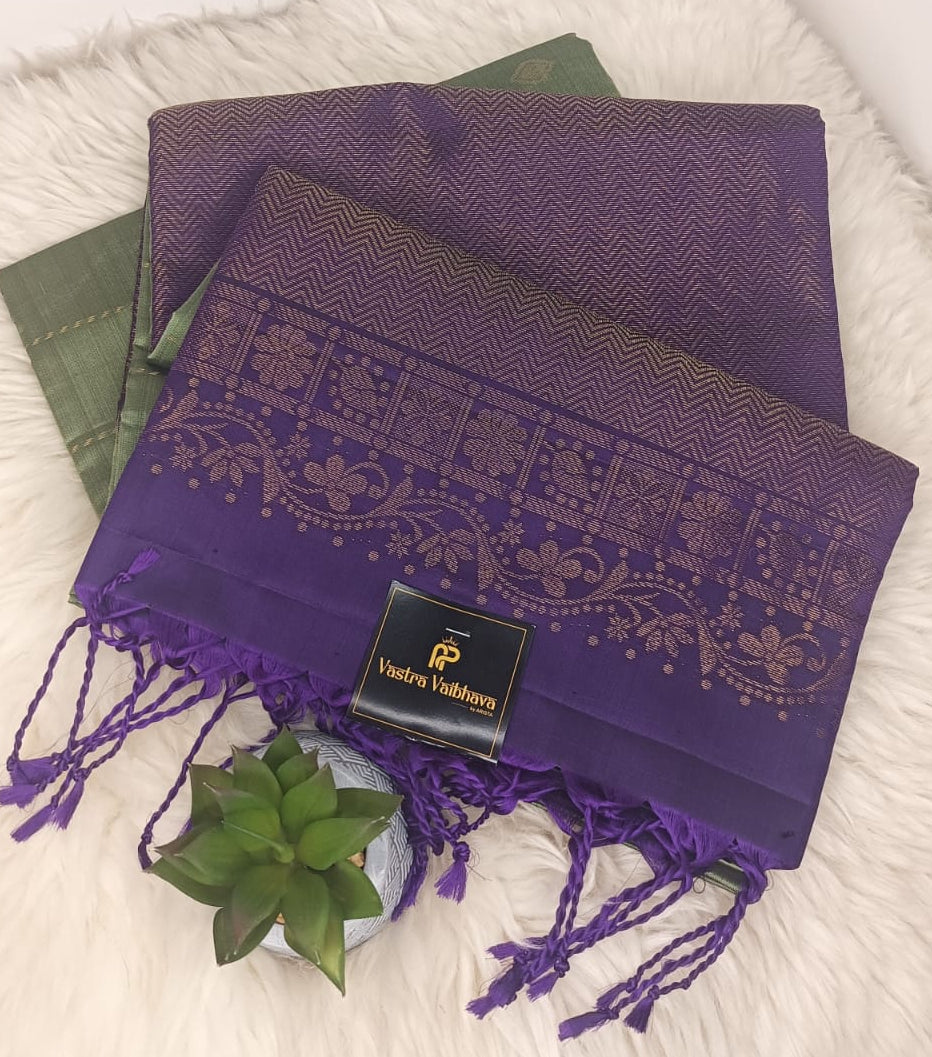 Pure Soft Silk Saree -Olive Green
