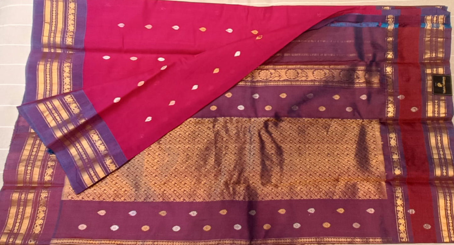 Pure Gadwal Butta Silk Saree- Royal Pink