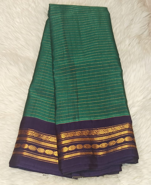 Pure Gadwal Silk Checks Saree - Emerald Green