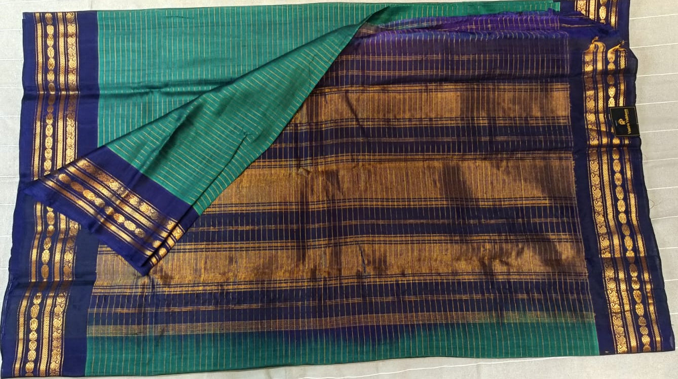 Pure Gadwal Silk Checks Saree - Emerald Green