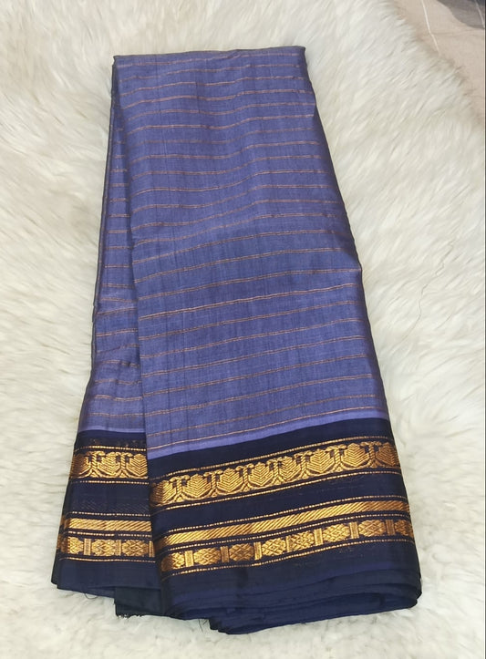 Pure Gadwal Checks Saree- Steel Blue