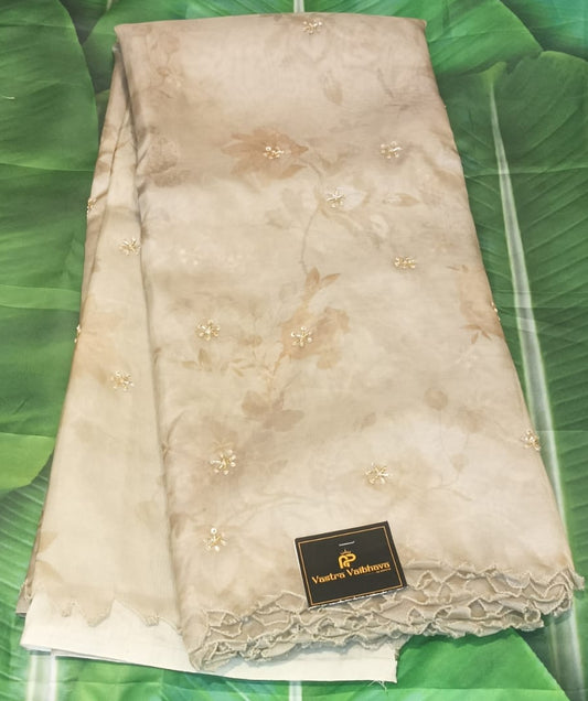 Pure Banarasi Organza Saree - Ivory Beige