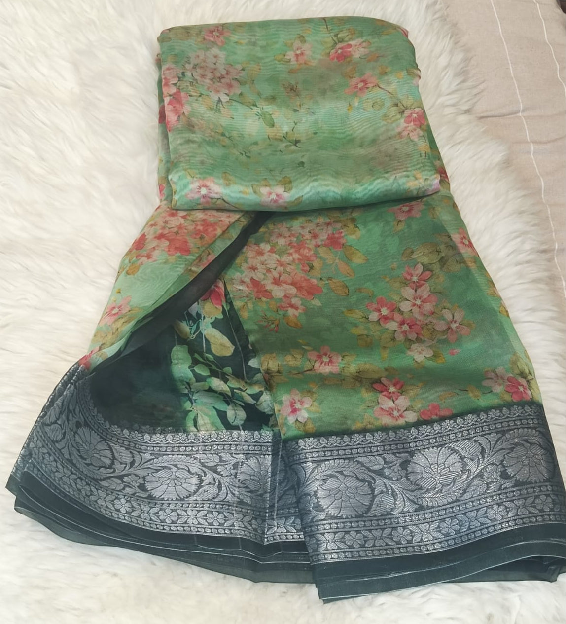 Pure Banarasi Soft Organza Sarre- Mint Green