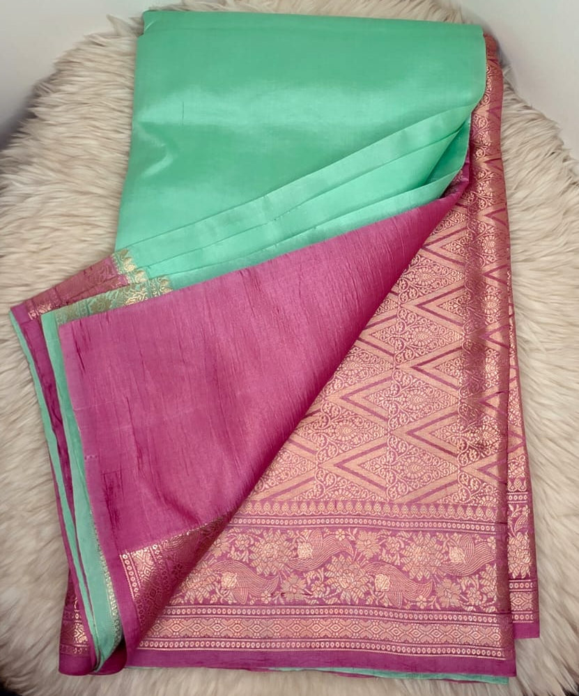 PURE DUPION SILK SAREE-MINT GREEN