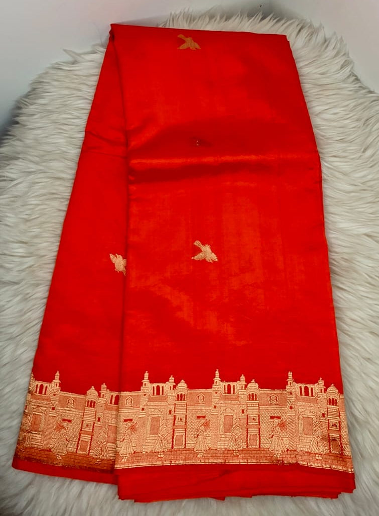 Pure Raw Mango Silk Saree - ORANGE