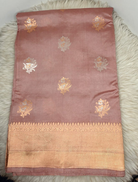 Pure Raw Mango Silk Saree - PASTEL BROWN