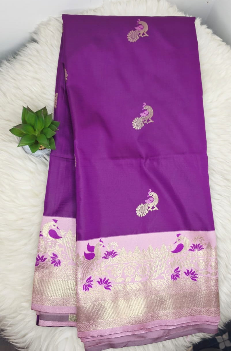 Semi Crepe Premium Quality Vintage Style Saree - ROYAL PURLE