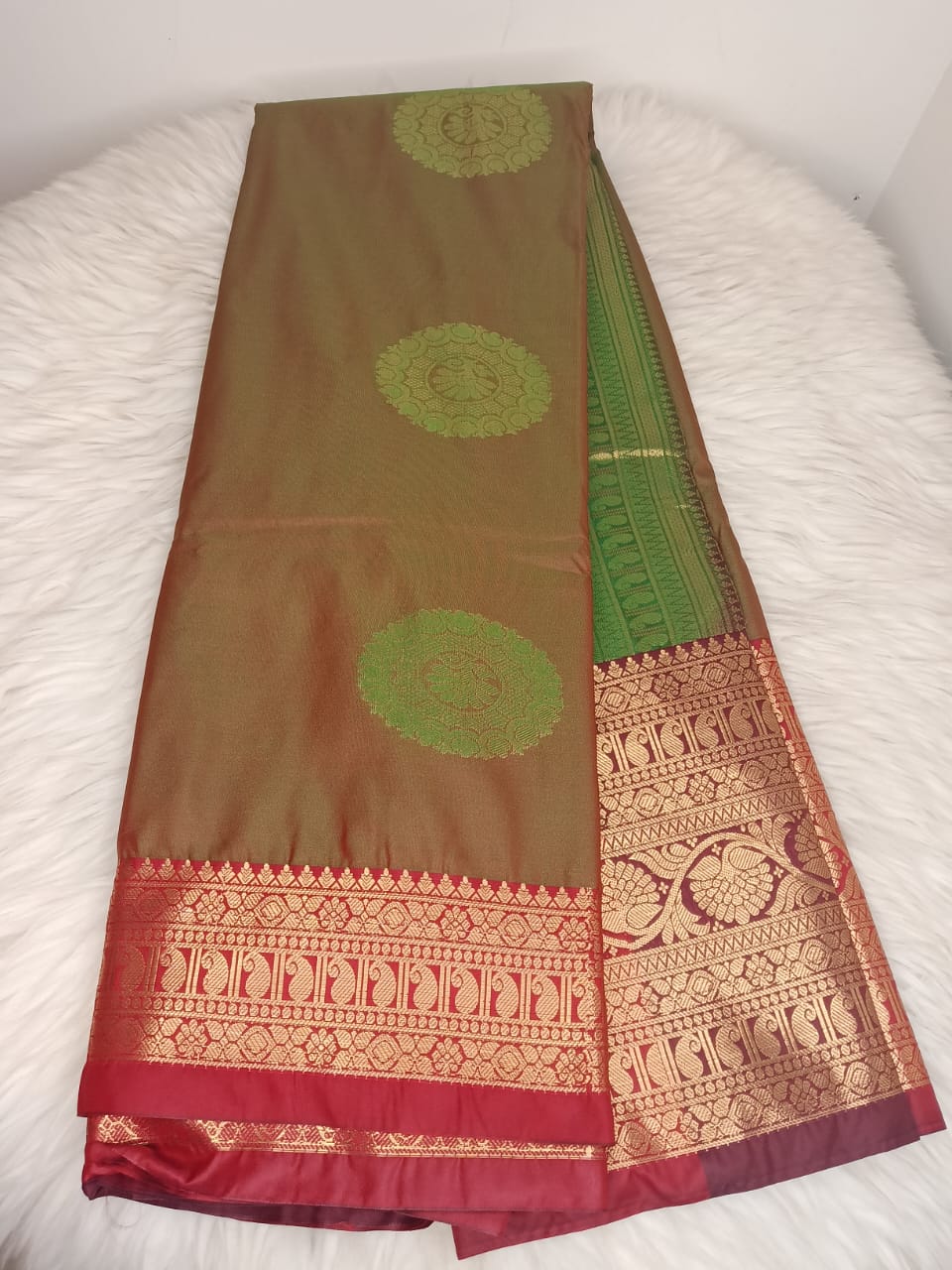 SEMI KANCHIPURAM SILK SAREE - GREEN