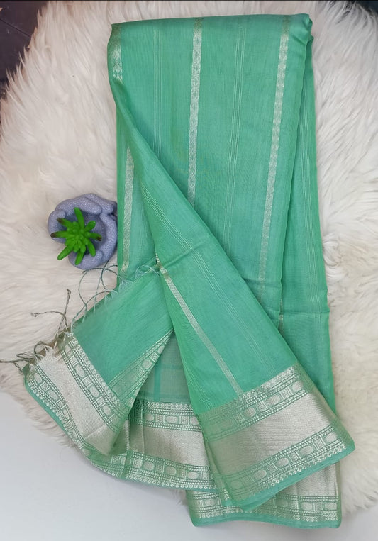 Elegant Mint Green pure cotton Silk Saree