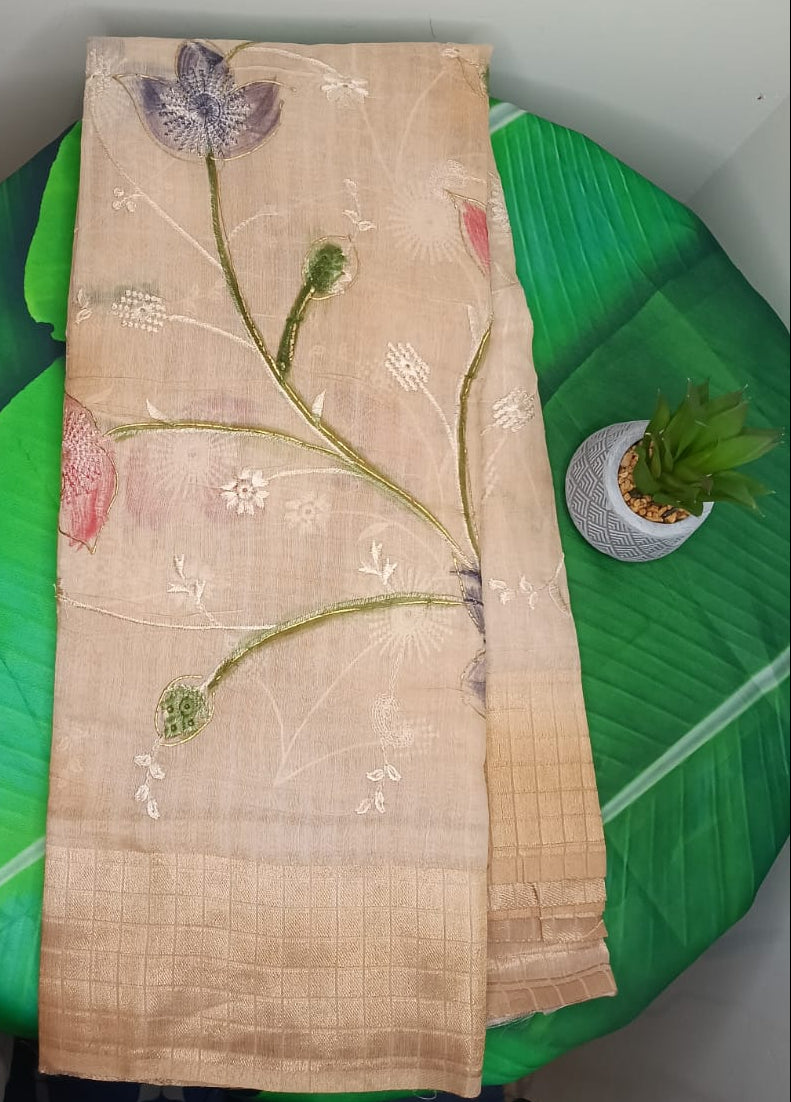 Semi Cotton Embroidered Saree