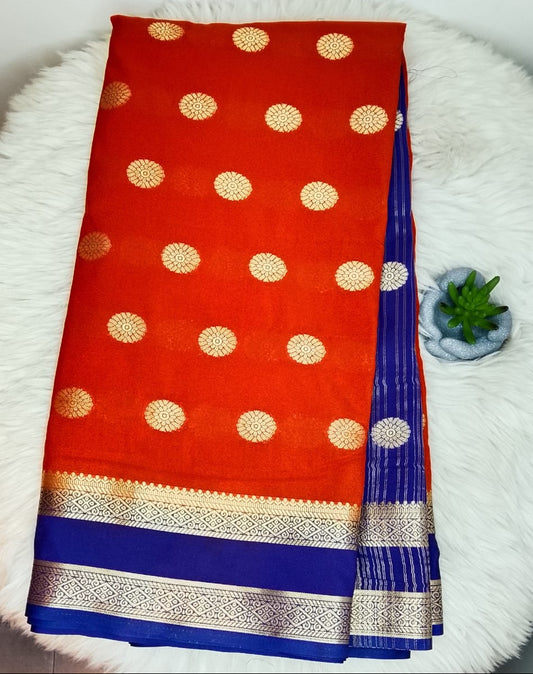 Semi Crepe Silk Saree – Butta Motifs