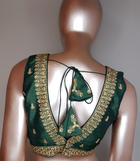 Raw Silk Thread Work V-Neck Blouse