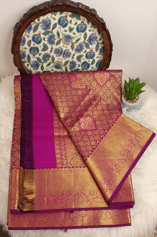 Pure Kanchipuram Brocade Silk Saree – Royal Wine Purple
