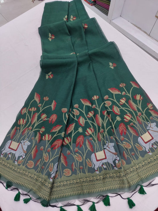Muga Cotton Floral weaving work Saree