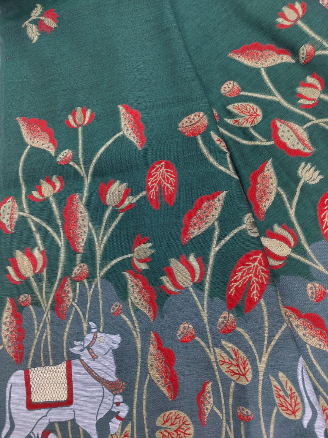 Muga Cotton Floral weaving work Saree