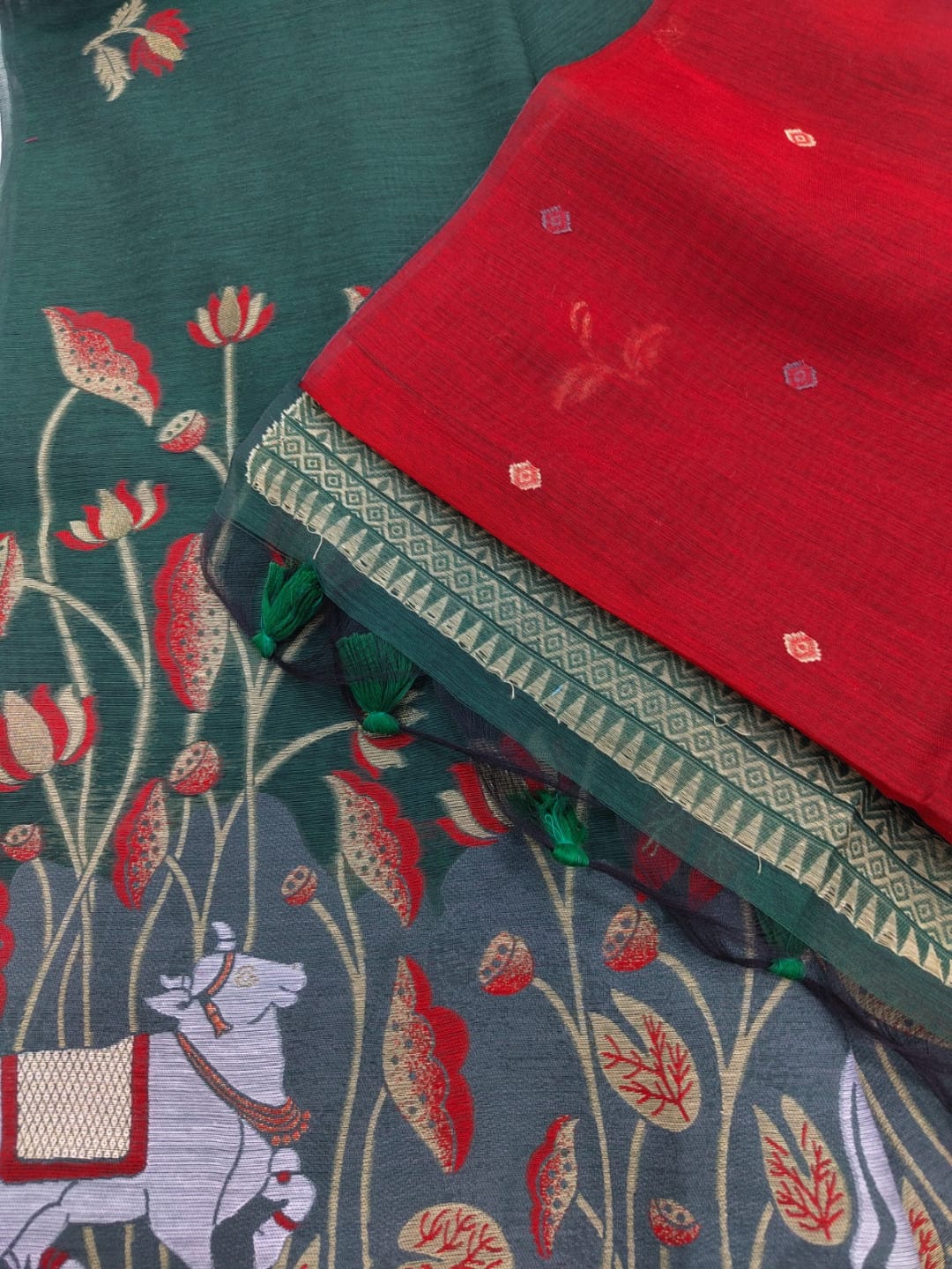 Muga Cotton Floral weaving work Saree