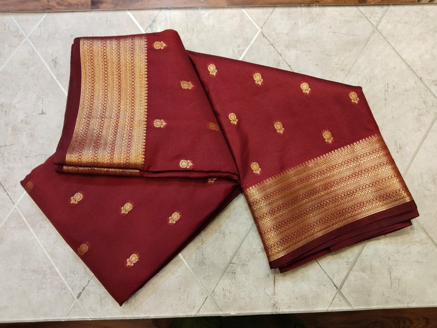 CREPE SILK Maroon with Small Butta Saree