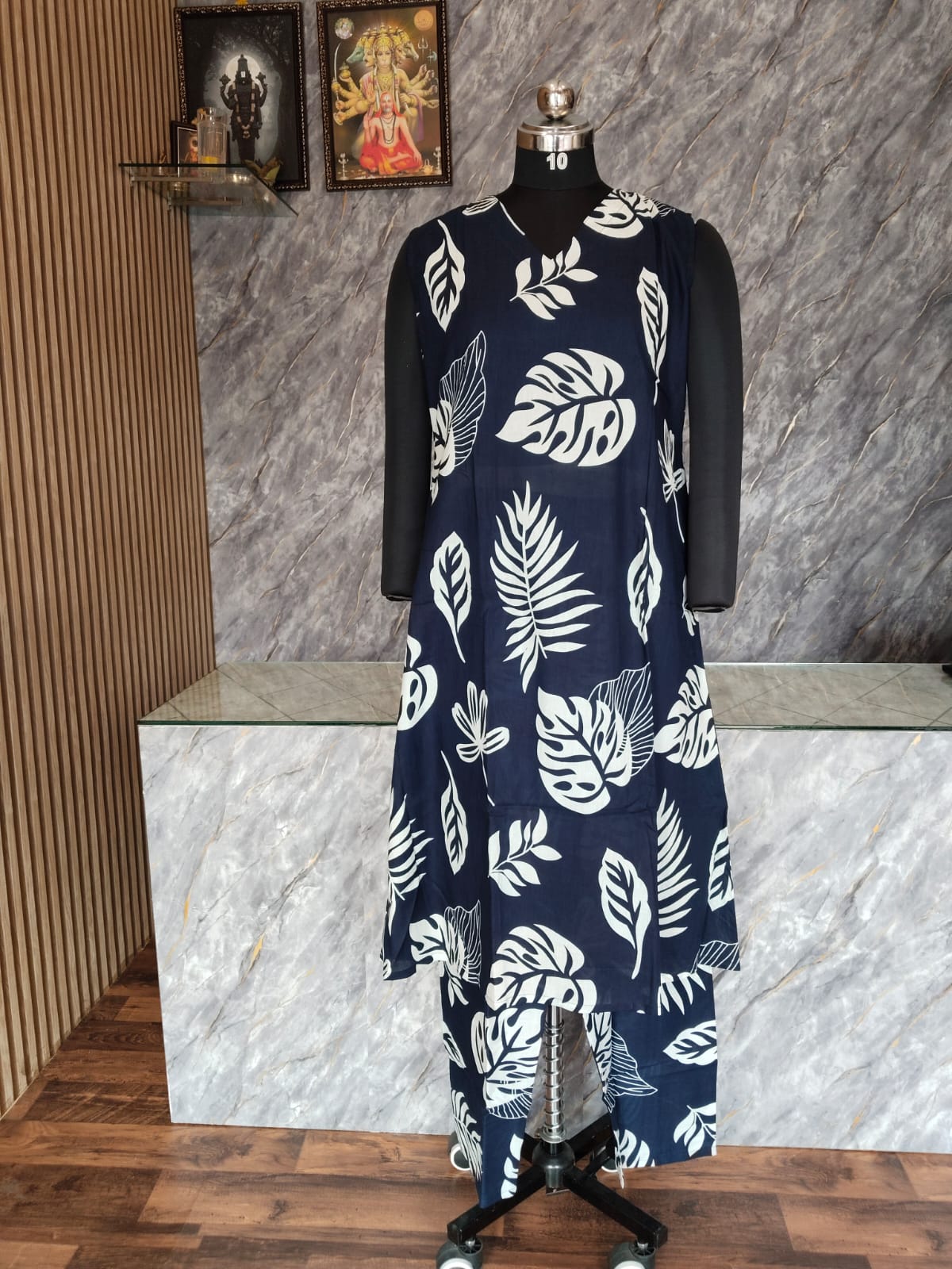 Cotton floral print A line Kurta BLUE