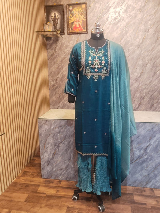 Cotton Green with Embroidery work 3pcs set