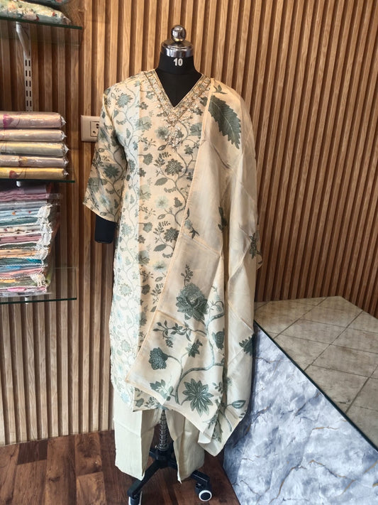 Heavy Handwork with Floral Print Kurta Set