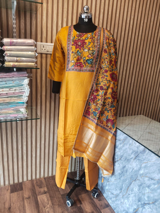 Silk Blend Straight Cut Floral Print Kurta Set