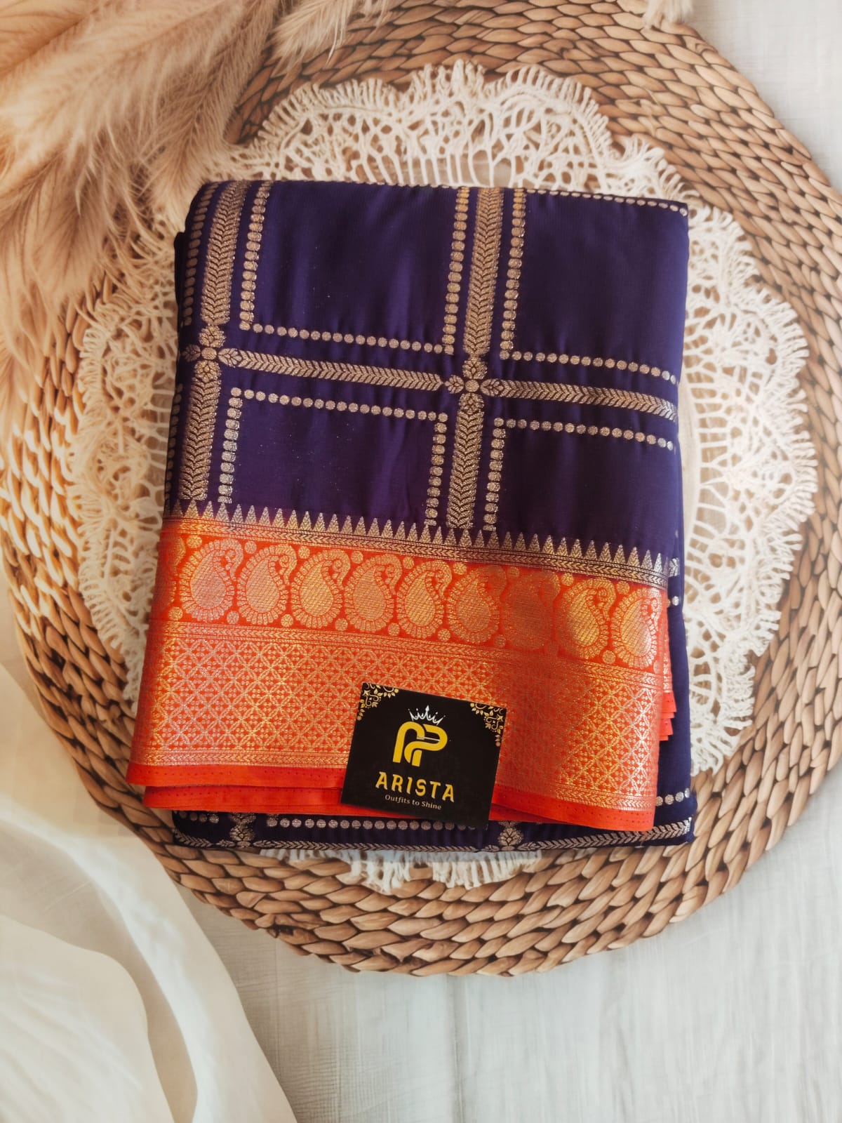 Semi Crepe Silk Vintage PURPLE with Orange