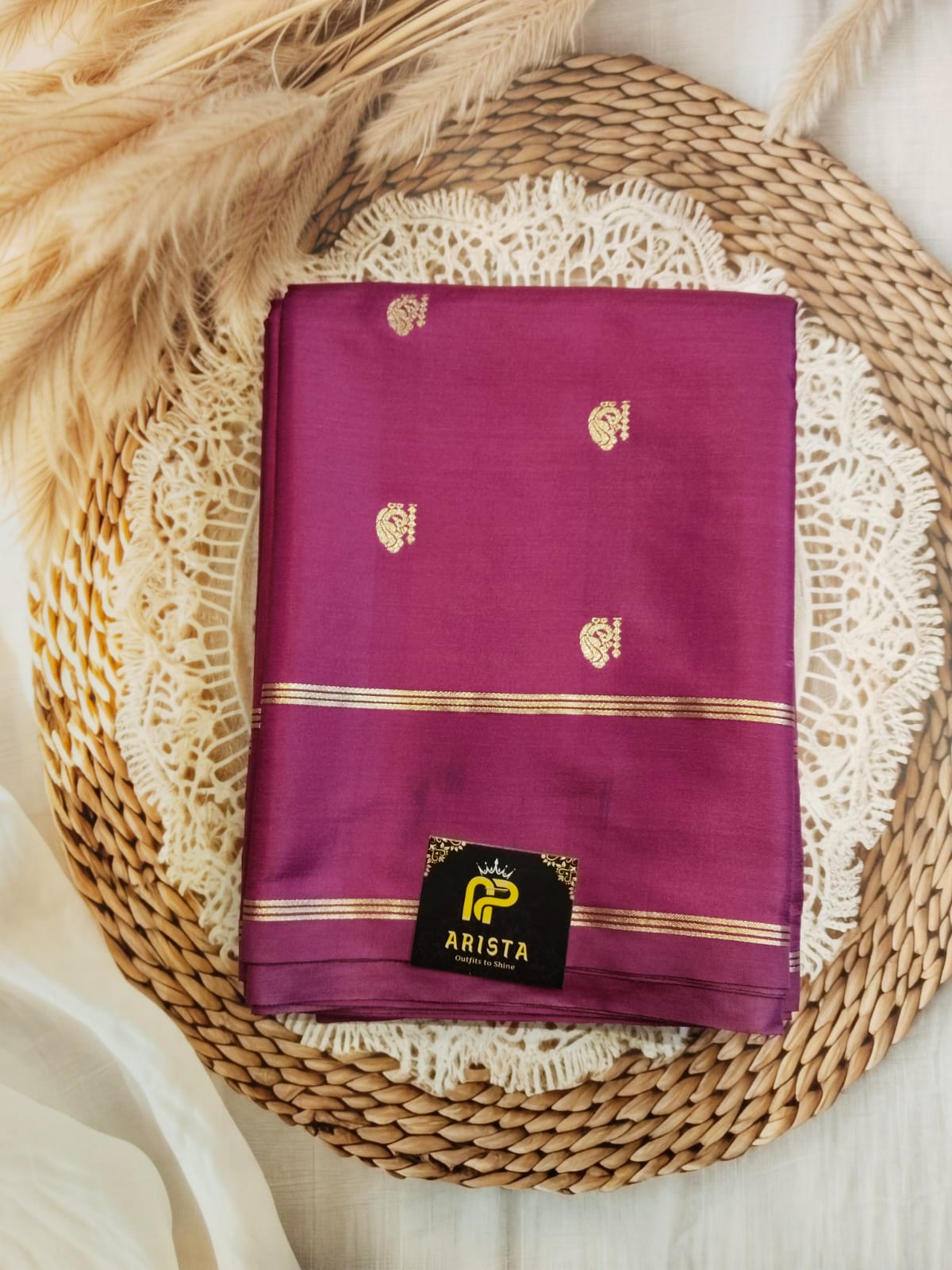 CREPE SILK Pink & Golden Peacock Motifs Saree