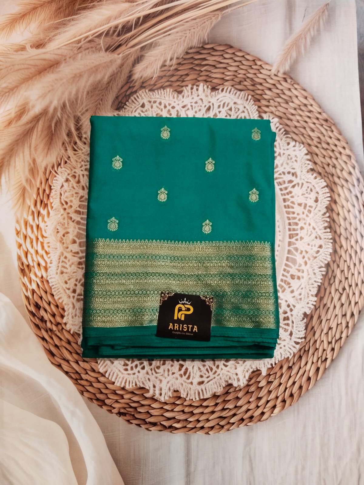CREPE SILK Ramagreen with Small Butta Saree