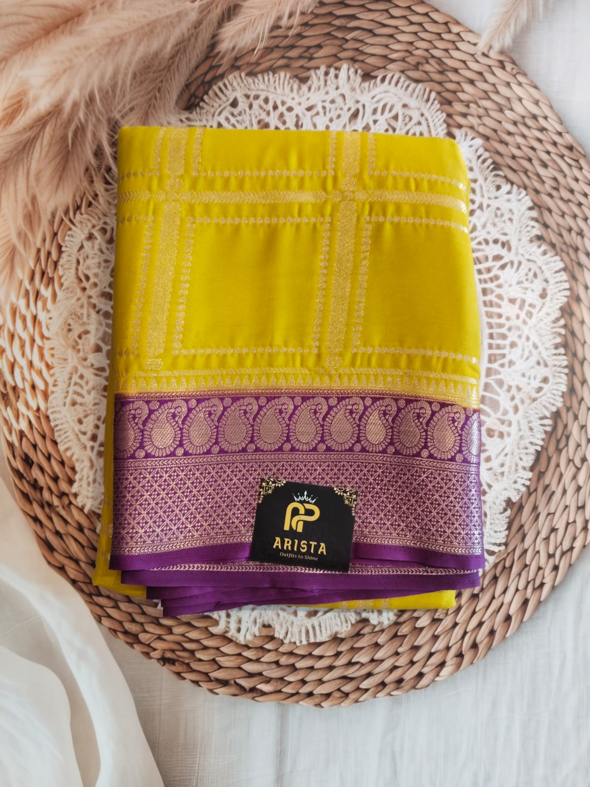 Semi Crepe Silk Vintage Yellow with Purple