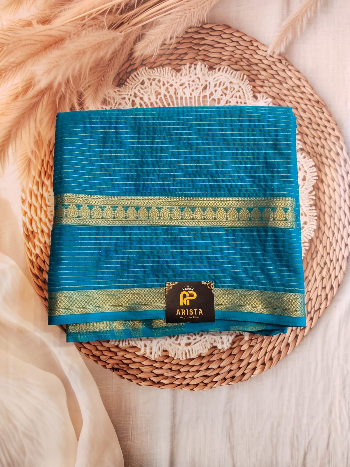 CREPE SILK Ramagreen with Golden Stripes Saree