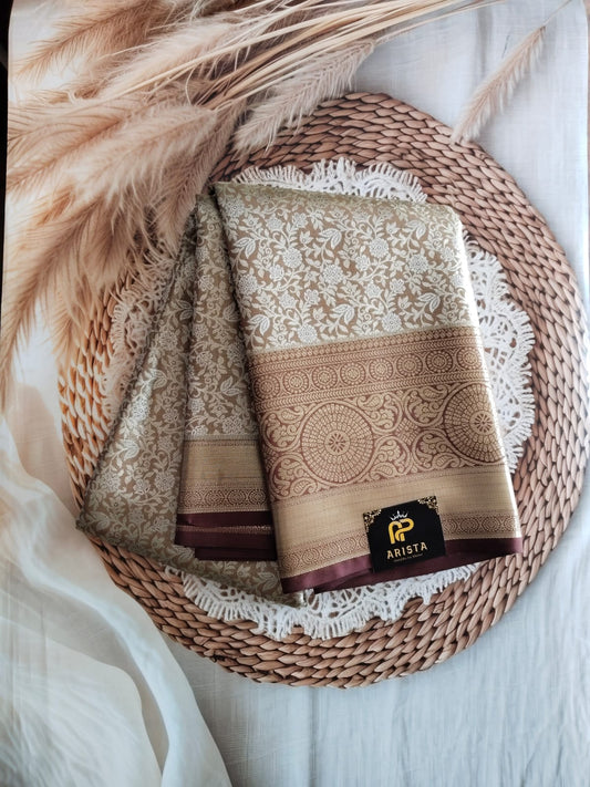 Semi Kanchipuram Tissue Silk Saree Premium Gold Brown