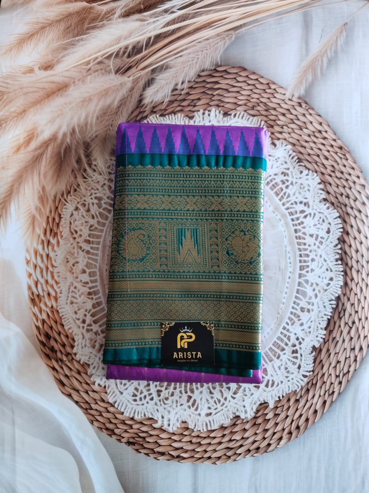 Semi Kanchi Temple boarder Purple Saree