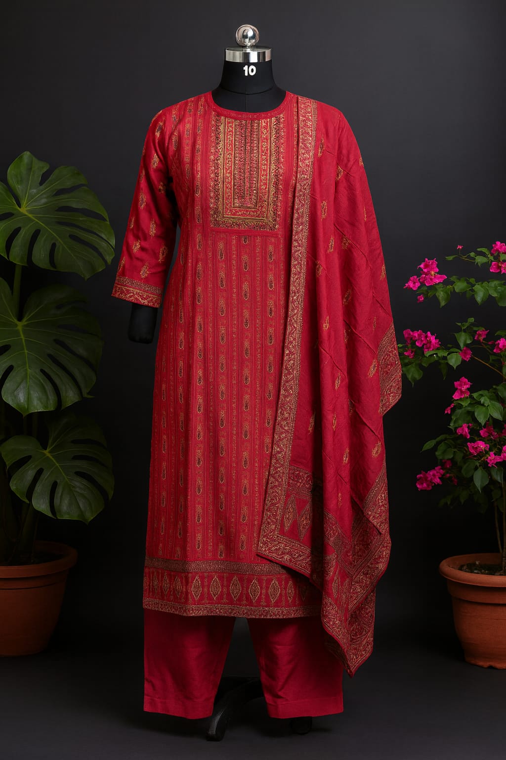 Mixed Cotton 3PC Kurta Set with Semi-Hand Work (Soft Material)