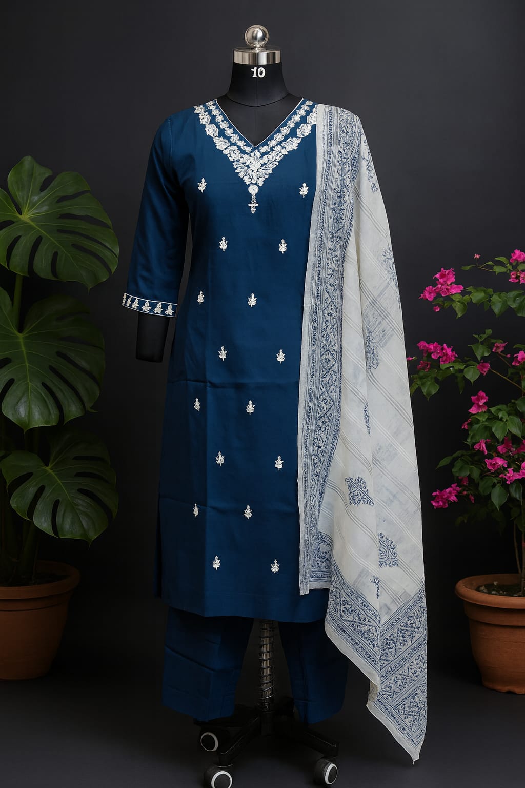 BLUE RAYON EMBROIDERY