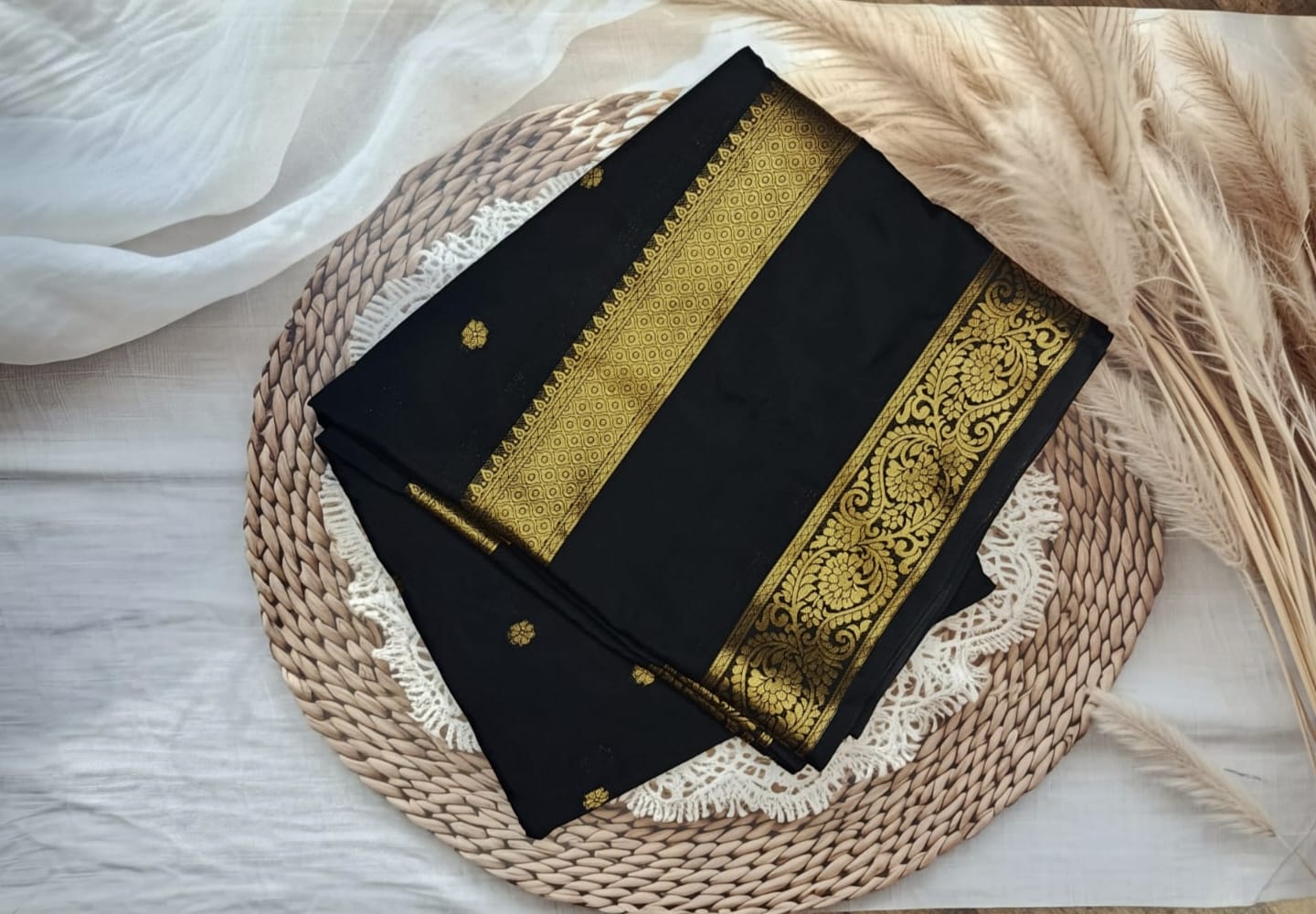 Semi Crepe Silk Bentex Border Butta Saree