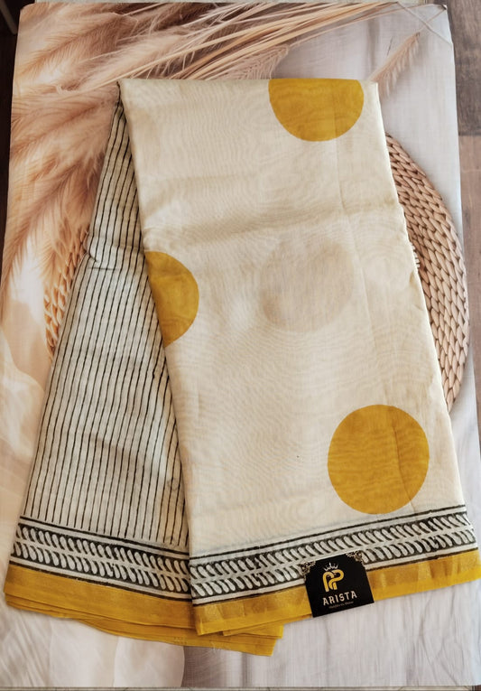 Off White Pure Chanderi Silk Saree 1