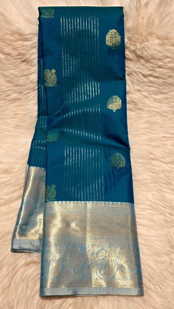 Semi Kanchhipuram Silk Saree - Premium - Teal Blue