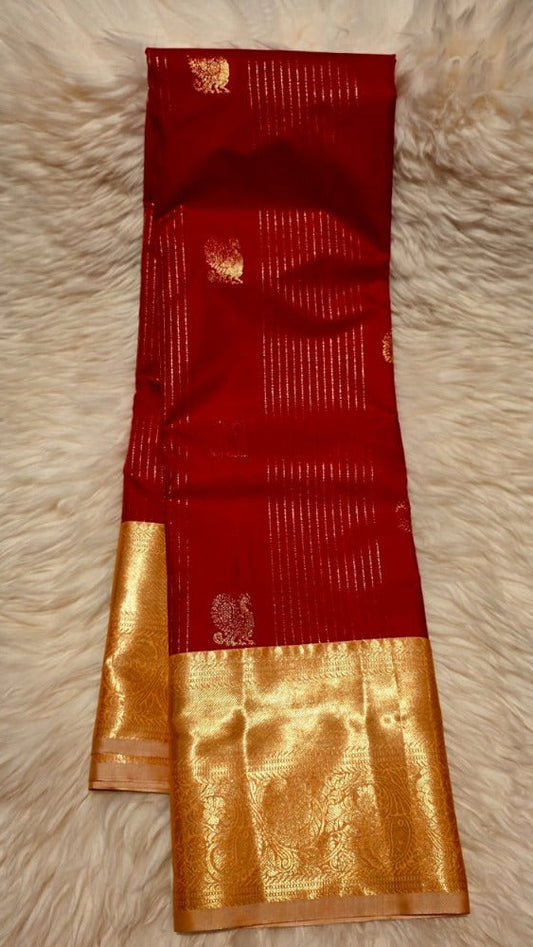Semi Kanchipuram Silk Saree- Primium- Ruby Red