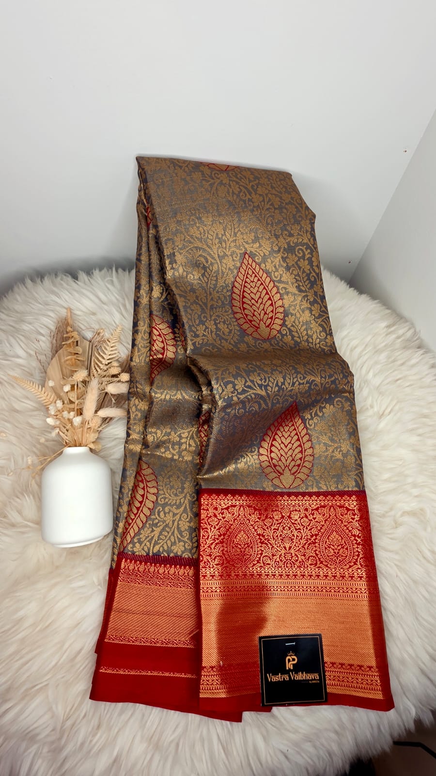 Semi Kanchi Tissue Silk Saree- Grey