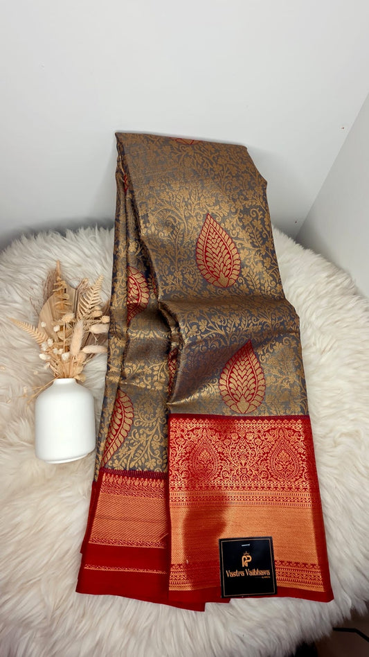 Semi Kanchi Tissue Silk Saree- Grey