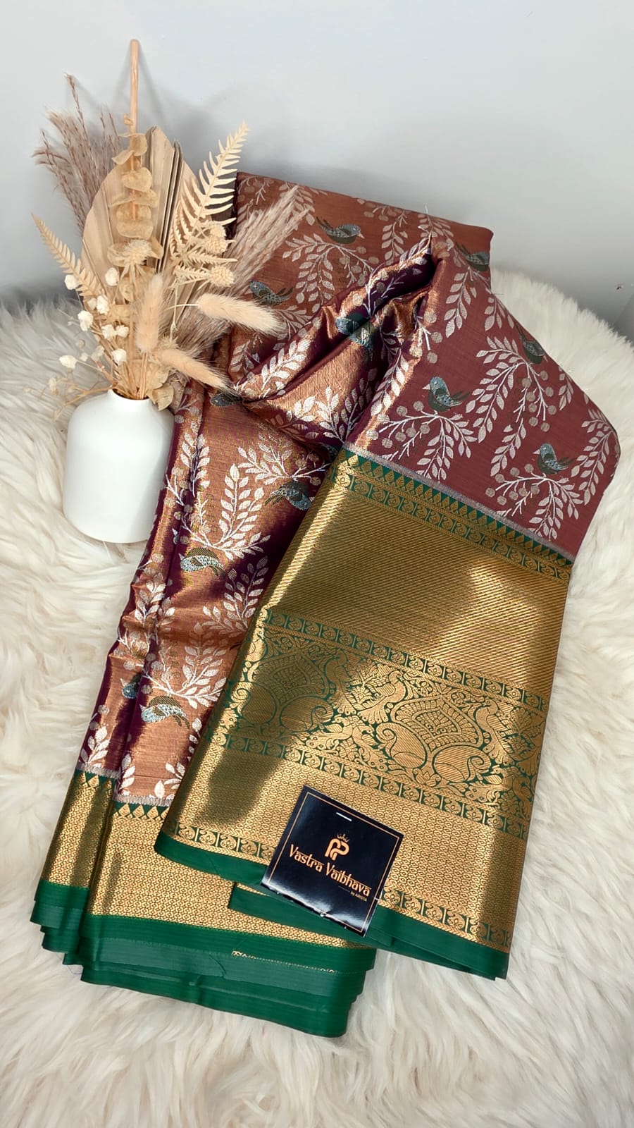 Semi Kanchi Tissue Silk Saree- Brown