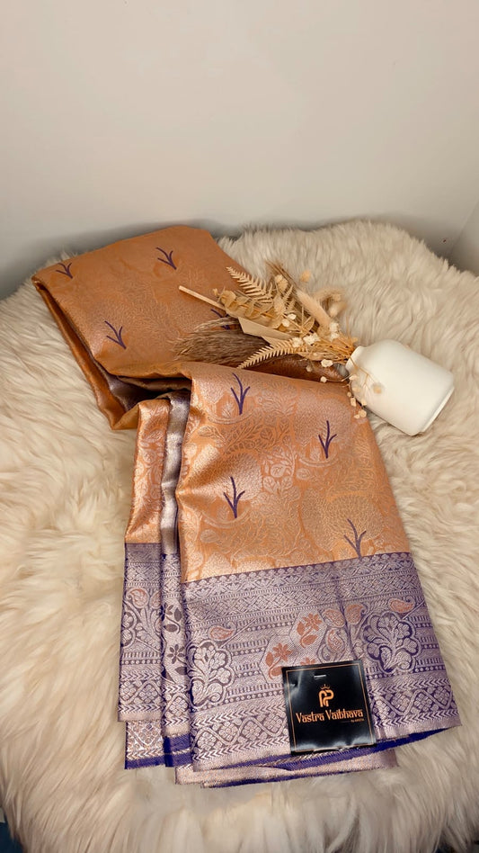 Semi Kanchi Tissue Silk Saree - Golden Orange