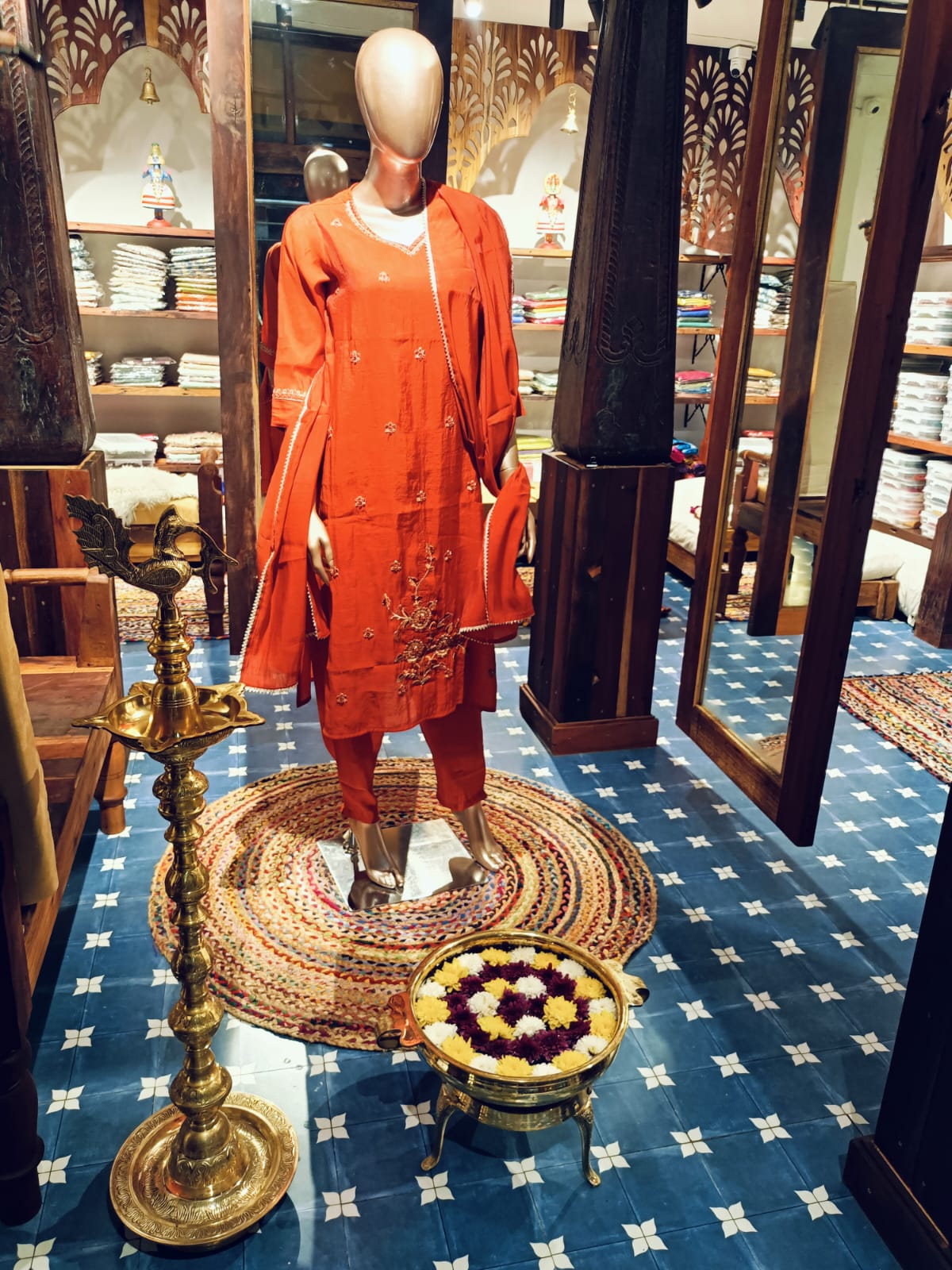 MUL CHANDERI ORANGE COLOUR 3PCS SETS