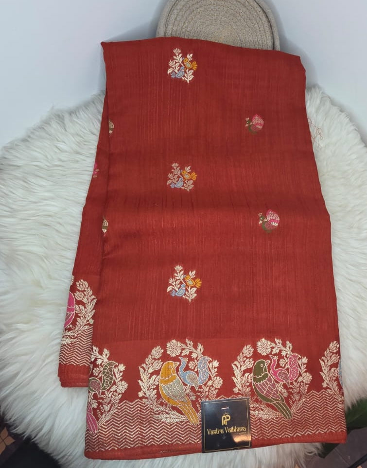 Viscose Desingner Saree-Rust Orange