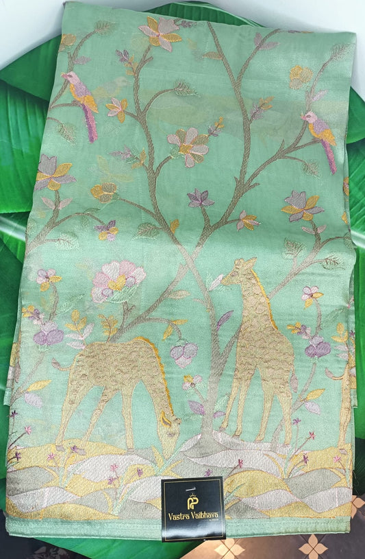 Pure Tissue Giraffe with Thread Work - Light Green