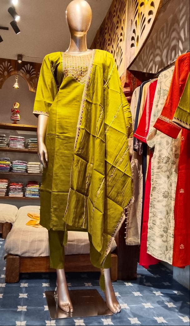 GREEN EMBROIDERY WORK 3 PCS SET