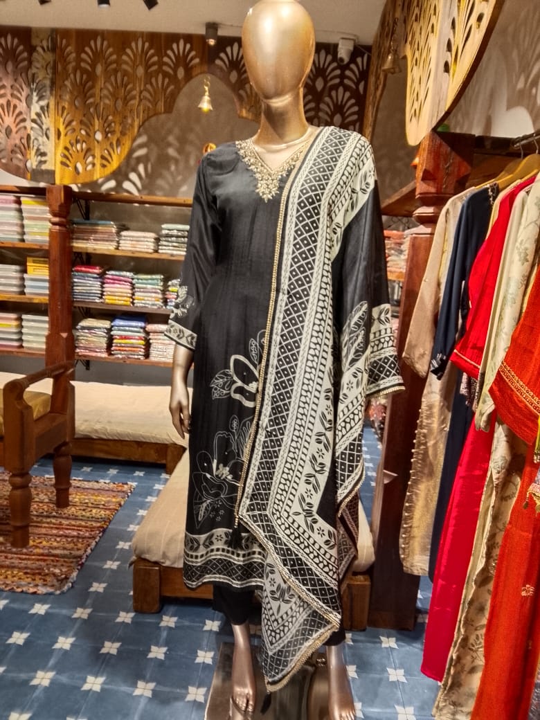 Organza Black with Floral prints and Handwork