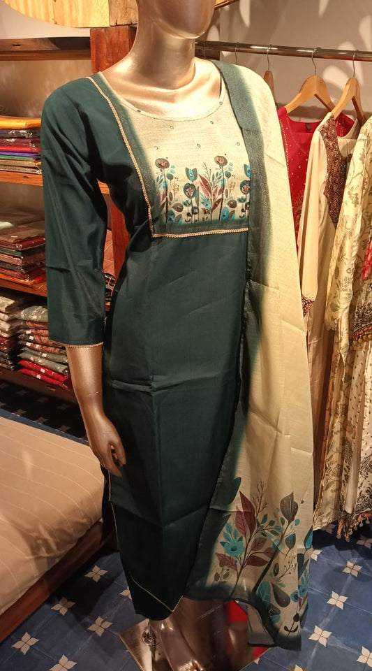 Teal Green Roman Silk 3pcs sets