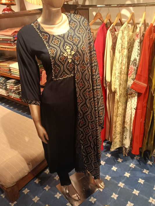 NAVY BLUE COLOUR GAJI SILK 3PCS SETS