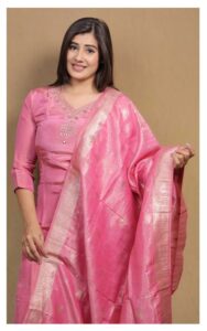 Silk Blend Kurta Set โ Hand Work | Party Wear (Pink)